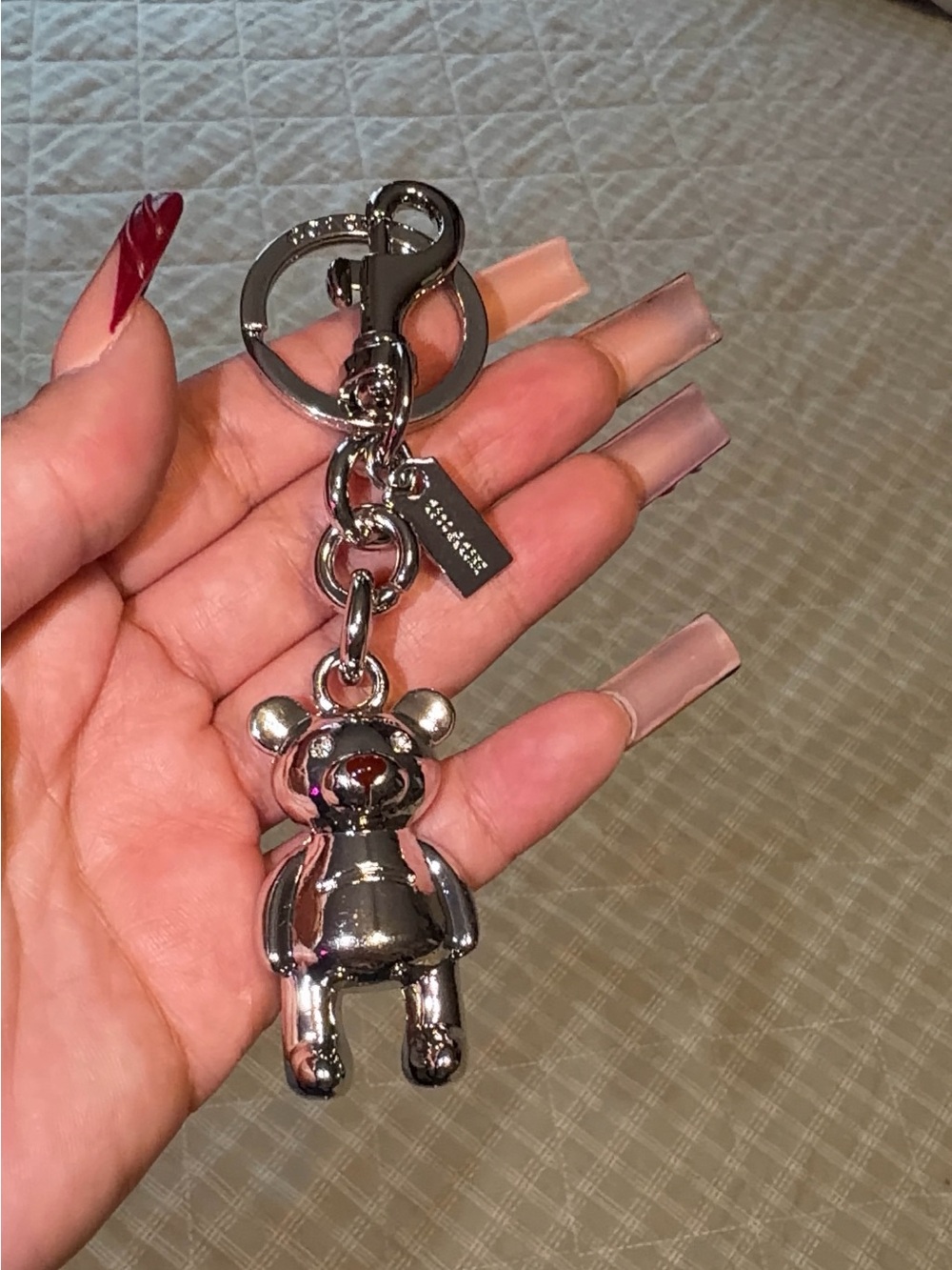 Coach Silver Bear Keychain with Logo Tag